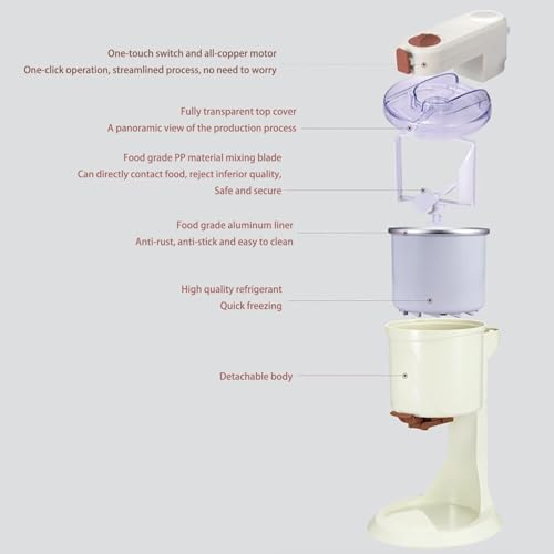 MTNBHH Eismaschine Soft Serve für zu Hause, Joghurt-Eismaschine zum Selbermachen in 10 Minuten, Sorbet und Fruchteis, 1000 ml, selbstkühlend, kompakt – Bild 8