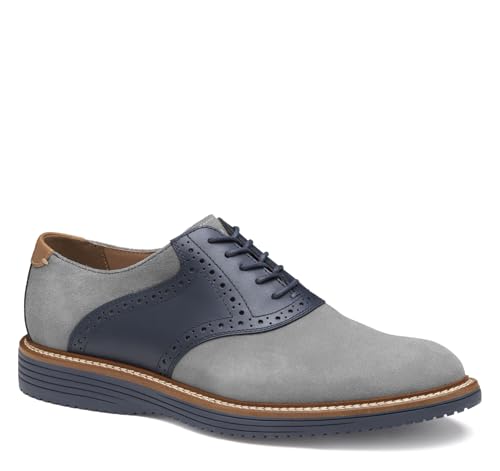 Johnston & Murphy Men's Hodges Saddle Lace-Up Oxford, Gray Suede/Navy Full Grain, 10 M