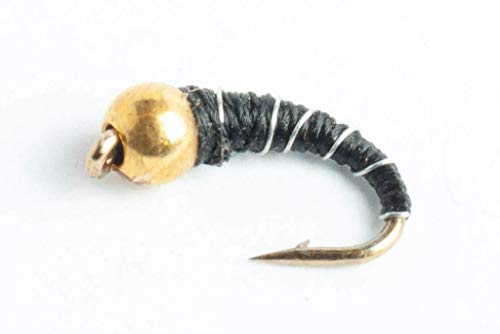 Blue Wing Olive Bead Head Zebra Midge Fly - Red or Black - 6 Pack (Black, #20)
