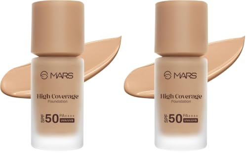Image of MARS SPF50 PA++++ High Coverage Foundation | Blemish Free & Blendable Makeup | For All Skin Type | IN-VIVO Tested with 5 Star UVA+UVB Protection Boost Rating (40ml) (SHADE-5.5) (Pack of 2)