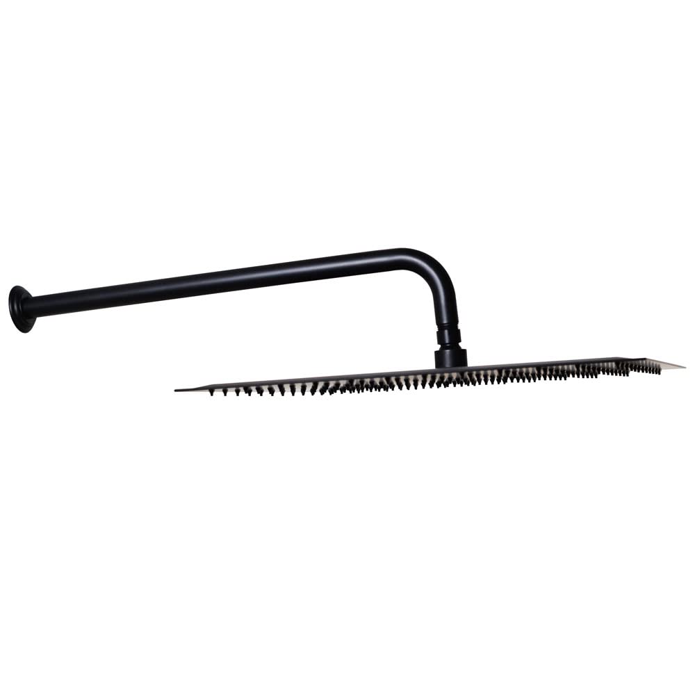 Pomme de douche carrée fine haute pression noir mat avec bras de douche mural 1/2"