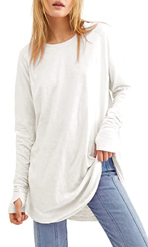 Ebifin Langarmshirt Damen Longshirt Rundhalsausschnitt Langarm Oberteil Shirts Basic Blusen Tunika Tee Tops.Weiß.XXL Ebifin Langarmshirt Damen Longshirt Rundhalsausschnitt Langarm Oberteil Shirts Basic Blusen Tunika Tee Tops.Weiß.XXL