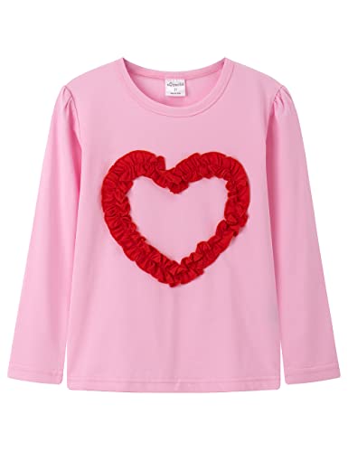Image of Noomelfish Girls Ruffle Heart T-Shirts Cute Long Sleeve Tee Tops (4-12 Years)