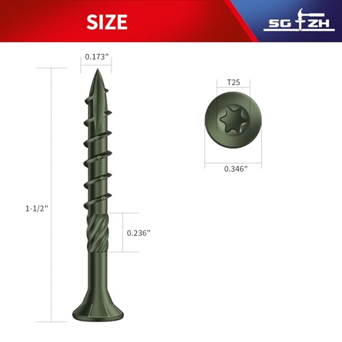 Image of #8 x 1-1 /2 inch Deck Screws (143Pcs) 1lb. Carbon Steel, Green, Flat Head, Rust Resistant epoxy Coated, with T25 Star Bit