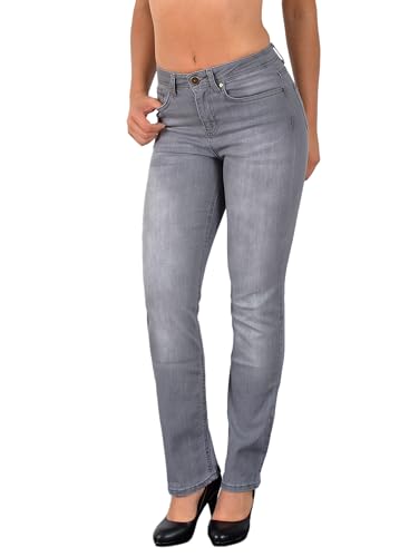 ESRA Damen Straight Fit Jeans Hose Straight-Leg Jeanshose Stretch gerader Schnitt Damen-Jeans High Waist bis Übergröße Große Größe G800