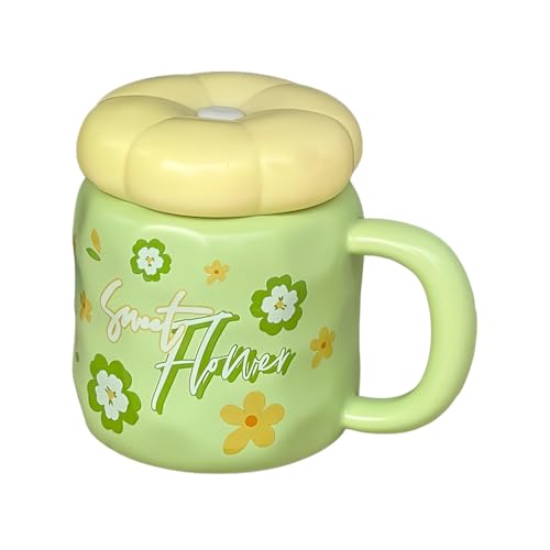 HUMOCHUSON Taza Cafe Taza De Cerámica Con Forma De Flor De 420 Ml Con Tapa Para Parejas