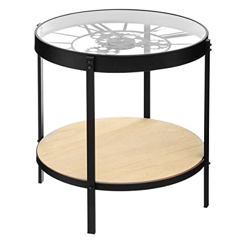 Atmosphera - Table d'Appoint Horloge Meca Style Industriel D. 50 x H 51 cm, Noir, Bois, Plateau...