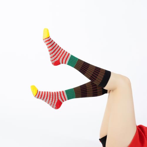 Image of Verdancy Yoga Pilates Socks with Grips for Women Striped Color-Blocked Knee Highs Non Slip Cushioned Over the Calf Socks