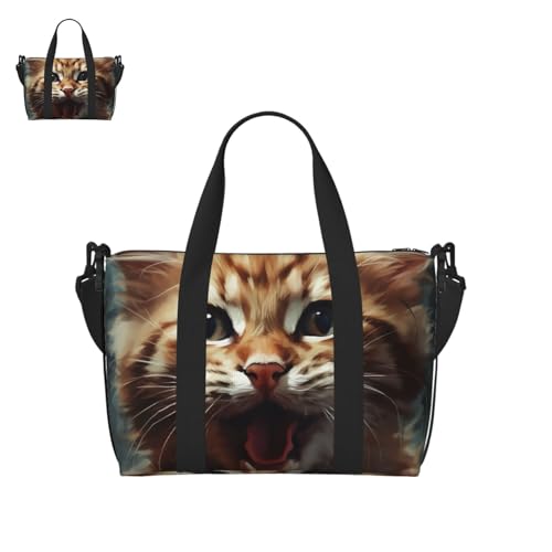 Kitten Opens Its Mouth Duffle Bag for Men Women Gym Bag with Shoes Compartment Travel Bags Lightweight Overnight Bags
