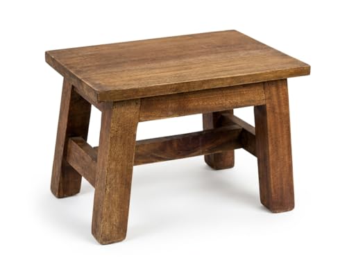 DbKW Holz HOCKER | 30x20x20 cm (BxTxH) Mahagoni Massivholz | Rustikaler Blumenhocker Pflanzenhocker Beistellhocker Dekohocker Schemel In & Outdoor Braun