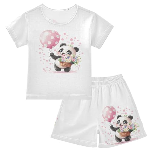 Panda Balloon Flower Pajama Set Short Sleeve Pajamas Shorts Sets Cotton Soft Loungewear Sleepwear 5Y