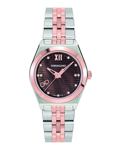 Ferragamo Collection Luxury Womens Watch Timepieces with a Two Tone Bracelet and Case Featuring a Brown Dial