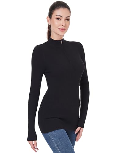 AmélieBoutik Women 1/4 Zip Long Sleeve Collared Ribbed Pullover Knit Sweater Tops