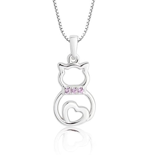 Cherished Moments Girl's Sterling Silver Cat Necklace Gift for Cat Lovers, Toddlers, Kids, Teens, and Women