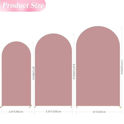 Image of Wokceer Wedding Arch Cover (7.2FT, 6.6FT, 6FT) Set of 3 Spandex Fitted Wedding Arch Stand Covers for Round Top Chiara Arch Backdrop Stands Cover for Birthday Party Banquet Decor Light Dusty Rose
