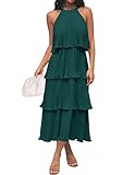 Top 10 Best Dresses Target Reviews & Comparison | Updated 14 ZESICA Women's 2025 Summer Sleeveless Halter Neck Ruffle Tiered Layed Chiffon Flowy Swing Long Midi Dress,DarkGreen,Medium