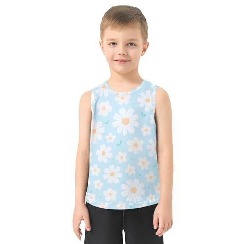 JUNZAN Blue Daisies Tank Tops for Children Sleeveless Kids Vest Volleyball Shirts for Biking Surfing Vacation Swim Party 3T2