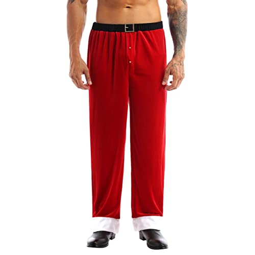 Zaldita Pantalones largos de terciopelo para hombre, traje de Papá Noel, pantalones de Navidad, pantalones de pijama, con cordón, rojo, M