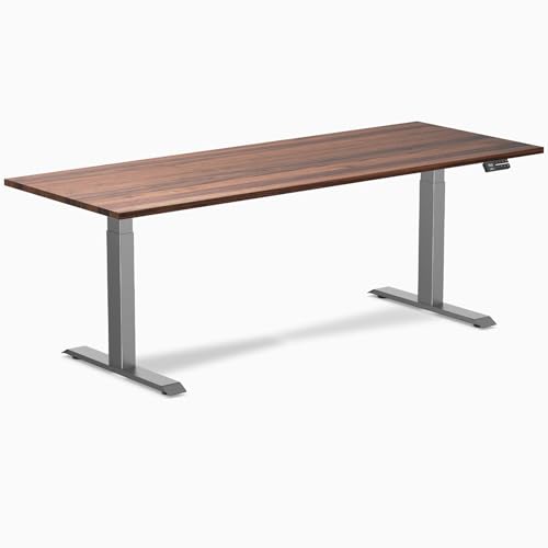 Image of Desky Dual Hardwood Sit Stand Desk - 80x30 Electric Standing Desk - Dual Motor, 3 Stage Adjustable Height Desk - Solid Wood Standing Desk - Whole-Piece Top in Walnut Wood