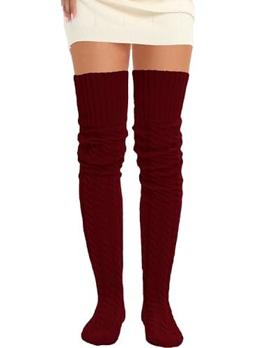 Image of Women's Thigh High Knitted Winter Boot Socks Vintage Extra Long Leg Warmer Over Knee High Stockings