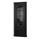 Amaretta Eckvitrine, Eckschrank, Vitrinenschrank, antik patiniert, schwarz, 55x55x200 cm