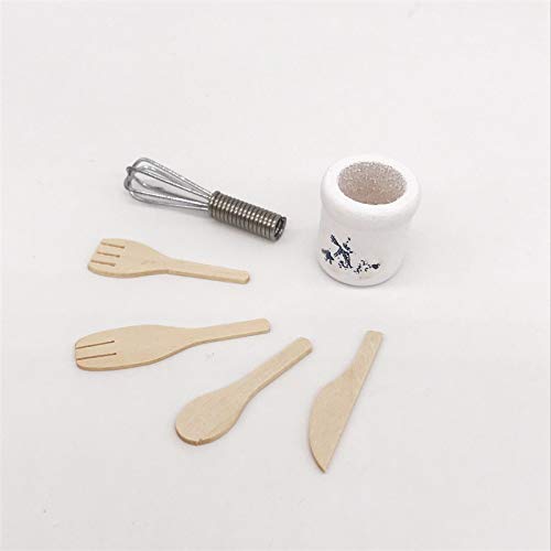 witgift Puppenhaus Zubehör Geschirr Set Miniatur Kochgeschirr Zubehör Mini Eggbeater Holz Messer Gabel Loeffel Küche… – Bild 4