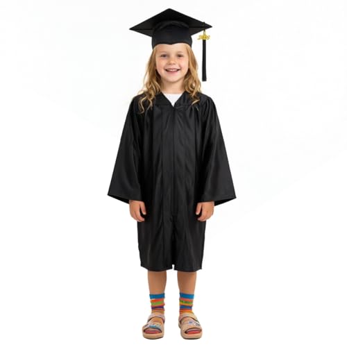 Image of Shiny Preschool Kindergarten Graduation Cap Gown Set for Kids With 2026 2025 Tassel Charm