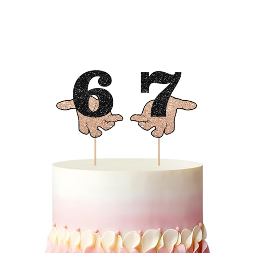 Funny Six Seven Cake Topper Six Seven 6 7 Birthday Cake Decor Black Glitter Funny Gen Alpha Slang Cake Topper for Birthday/Anniversary Party Decoration