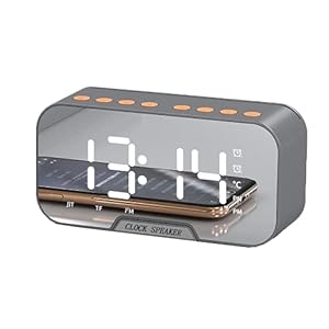 SNAWEN Digitale wekker met bluetooth-stereoluidspreker, nachtkastje wekker met temperatuur en groot led-display, instelbare volumeregeling, ondersteunt FM-radio/TF-kaart/USB-opladen