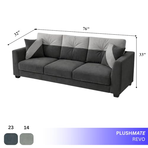 Image of Revola Plush Comfort Sofa | 3 Seater | Luxury Velvet Suede Fabric | Modern Living Room Sofa | Dark Gray - Light Gray