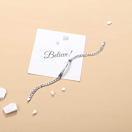 Personalized Id Bracelet For Men, Women - Custom Name Bracelet - Best Friend, Bridesmaid Gift, Husband, Wife - Engrave Bar Bracelet (Silver) #TOP7