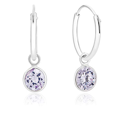DTP Silver - Pendientes de Aro de mujer 14 mm - Plata 925 con Cristal Swarovski en forma Redonda - Color Lavanda