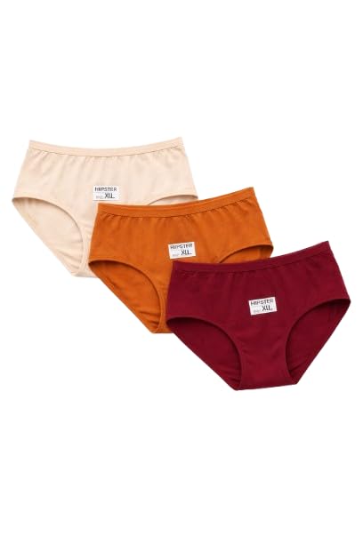Women Cotton Lycra Hipster Panty, Pack of 3, XXL Size, Full Coverage, Soft Stretch Innerwear for Daily Use, Beige Orange Maroon Full Coverage in Back Side-picture-44