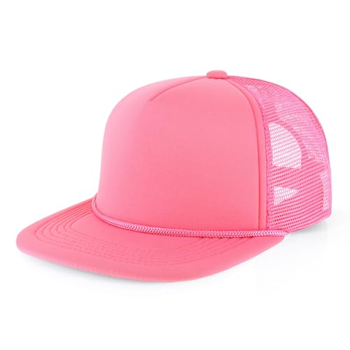 CHOK.LIDS Flat Bill Foam Top Hats for Men and Women Adjustable Snapback Trucker Hat Trendy Color Flat Brim Mesh Baseball Cap (Light Pink)