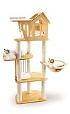 猫家族 キャットタワー 木製 天然木シリーズ 宇宙船カプセル 多頭飼い 据え置き型 大型 爪とぎ 猫タワー 爪研ぎ 大型猫 安定強化設計おしゃれ ハンモック 透明ボウル (天空のキャットハウス)
