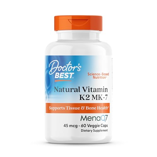 Doctors Best Natural Vitamin K2 MK-7, Supports Tissue & Bone Health, Non-GMO, Gluten Free, Soy Free, Vegan 60 Veggie Caps