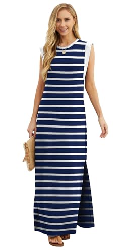 Image of GRECERELLE 2026 Women Year-Round Casual Round Neck Loose Split Wrinkle-Free Long Maxi Vacation Dress with Pockets (XXS-4XL)