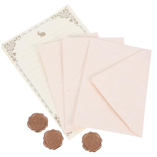 NULYLU 復古風テクスチャー封筒 小 耐久性良好 無臭 紙製 結婚式 招待状やお礼状に レター便箋付き 収納便利 目隠し効果あり