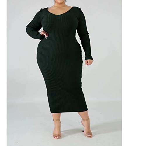 Image of Women's Plus Size Sexy Long Sleeve Maxi Sweater Off Shoulder Knit Dress