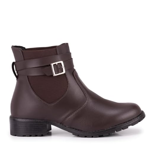 Bota Feminina Salto Montaria 702 Coturno Casual Com Fivela (Marrom, BR, Adulto, Numérico, 36)