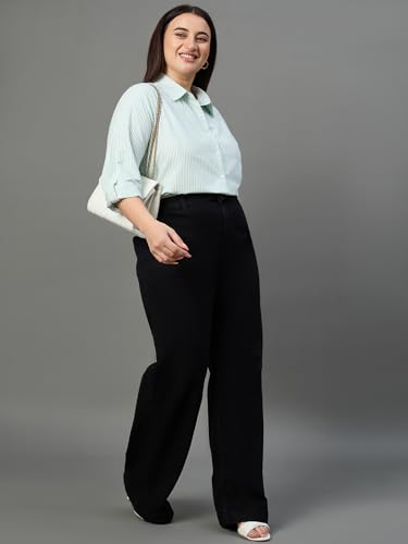 Image of Style Quotient Plus Women Blue and White Stripe Polycotton Regular Formal Shirt