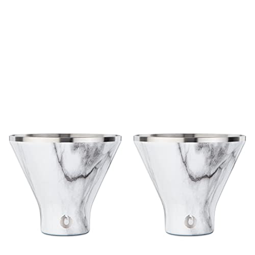SNOWFOX Premium Vacuum Insulated Stainless Steel Martini Glass, Set of 2, Martinis Stay Icy Cold, Stemless Cocktail Glasses, Elegant Home Entertaining, Bold Beautiful Barware Set, 8 oz, Marble