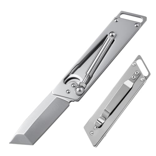 ITOKEY Folding Pocket Knife, Silver Keychain Knife - 2.36inch Stainless Steel Tanto Blade - EDC Knife with Clip and Safety Lock for Outdoor Survival Everyday Carry, Gifts for Men
