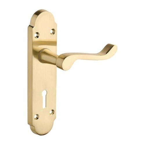 Designer Levers - Brora Lever Door Handle - 1 Pair - Brushed Brass - Lock Door Handle - Interior Doors