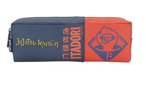 Jujutsu Kaisen Estojo Escolar Grande, Material PU, Azul e Laranja, com Zíper, Design Anime
