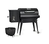 KingChii Portable Electric Wood Pellet Grill & Smoker with Foldable Legs, 456 SQ.IN Grill Capacity, with PID Temperature Control (180-425°F) for Backyard Camping Bake and Roast, Black with Cover