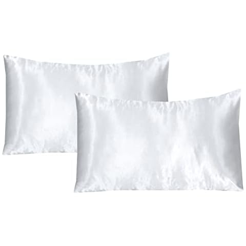 My home store Satin Pillow Cases 2 Pack - White Silk Pillowcase for Hair and Skin - Standard Size with Hypoallergenic Envelope Closure, 50 x 75 cm Cover