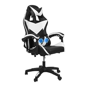 COZYBRITE Gaming Chair Office Desk Computer Chairs Swivel with Massage Headrest Back Support Reclining Ergonomic Design Faux Leather (Black+White)