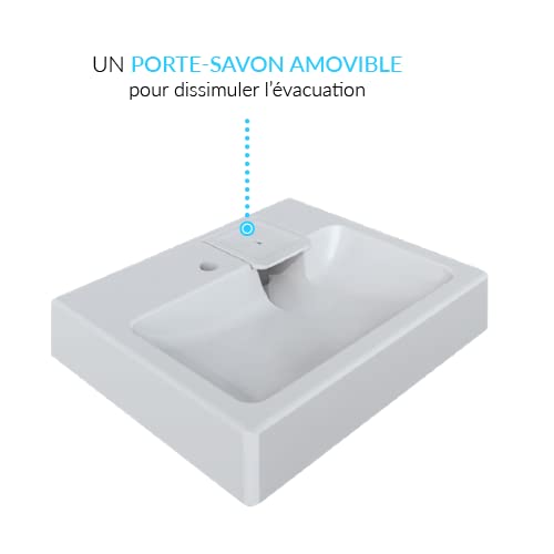 Lavabo gain de place pour machine à laver GPM Mini - Siphon compact décalé à l'arrière - Espace Disponible Sous La Vasque de 37cm pour installer une Machine à Laver Faible Profondeur 37cm (Petit)