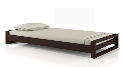 Image of Solid Sheesham Wood Single Bed Without Storage | Single Cot Wooden Palang | Space Saving Single Size Bed for Bedroom | Dark Walnut Finish, Mattress Size: 72x36 Inch